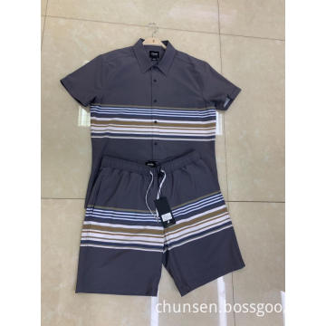 Men's Striped Casual Short-Sleeved Short Set